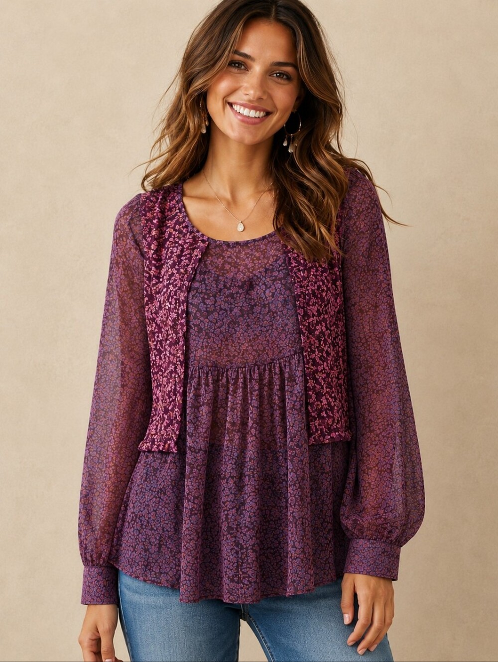 ❤️ CABI SHEER BOHO FLORAL TOP / BLOUSE, SMALL